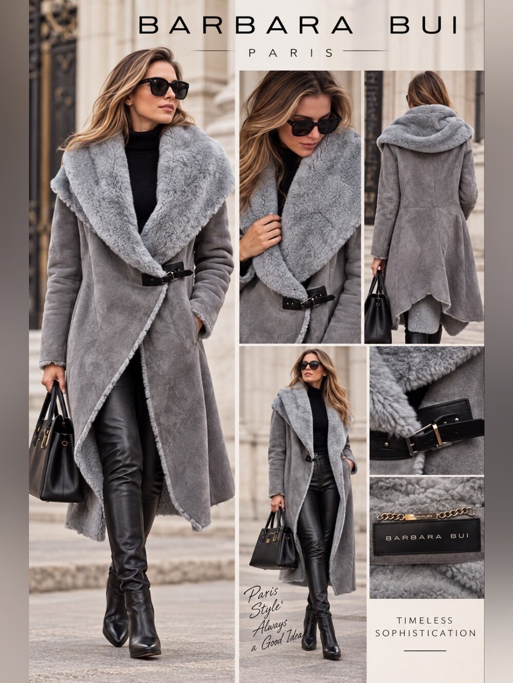 Barbara Bui Gray Genuine Lamb Shearling Suede Long Coat T1 US 4 S